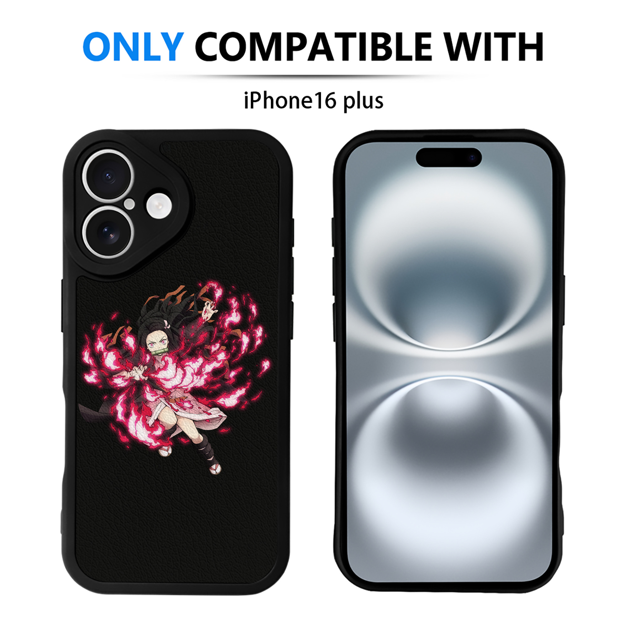 （画像用） 鬼滅の刃（きめつのやいば）竈門 禰󠄀豆子／かまど ねずこ Kamado Nezuko 【iPhone 16シリーズ対応】シリコンスマホケース（レザー調） 材質：シリコン